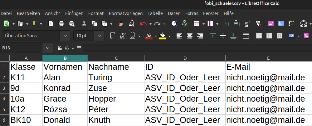 Beispeil-CSV-Datei für Schüler